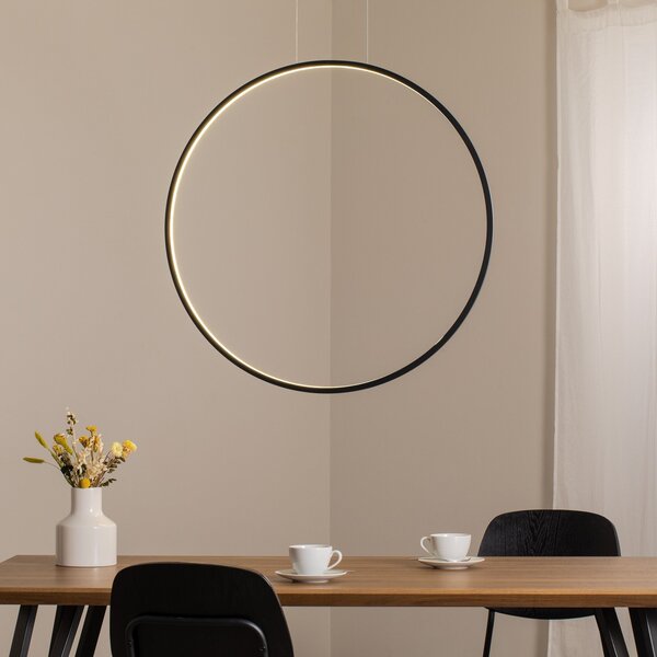 Milagro Lighting LED κρεμαστή λάμπα Saturno κάθετη, μαύρη, Ø 80 cm, μέταλλο, Μαύρο, Σαλόνι / τραπεζαρία, Αλουμίνιο, σύγχρονο
