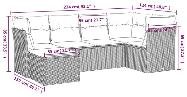 Σετ Καναπέ Κήπου 6 τεμ. Μπεζ Συνθετικό Ρατάν με Μαξιλάρια - Μπεζ