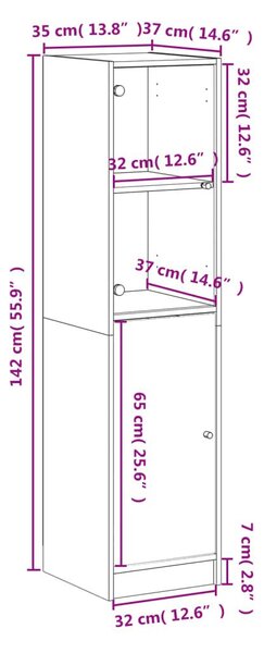 Ντουλάπι Καφέ Δρυς 35x37x142 εκ. με Γυάλινη Πόρτα - Καφέ