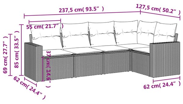 Σετ Καναπέ Κήπου 5 τεμ. Μπεζ Συνθετικό Ρατάν με Μαξιλάρια - Μπεζ