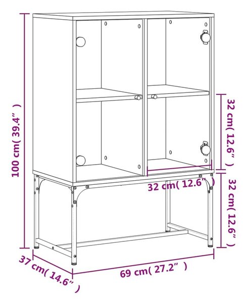 Βοηθητικό Ντουλάπι Sonoma Δρυς 69x37x100 εκ. με Γυάλινες Πόρτες - Καφέ