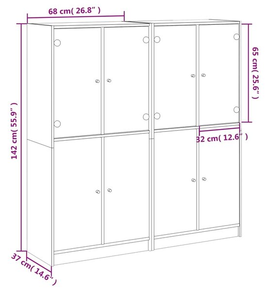 Βιβλιοθήκη με Πόρτες Καπνιστή Δρυς 136x37x142 εκ. Επεξ. Ξύλο - Καφέ