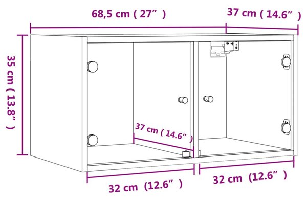 Ντουλάπι Τοίχου Γκρι Σκυροδ. 68,5x37x35 εκ. με Γυάλινες Πόρτες - Γκρι