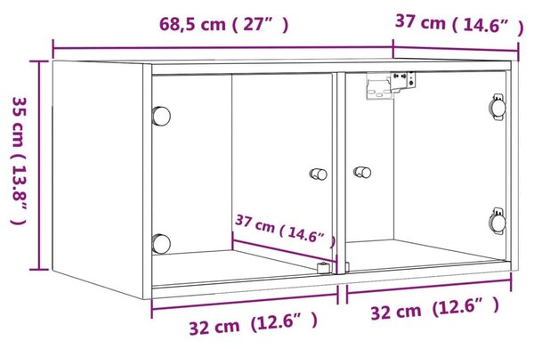 Ντουλάπι Τοίχου Μαύρο 68,5x37x35 εκ. με Γυάλινες Πόρτες - Μαύρο