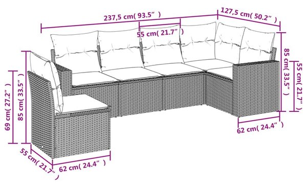 Σετ Καναπέ Κήπου 6 τεμ. Μπεζ Συνθετικό Ρατάν με Μαξιλάρια - Μπεζ