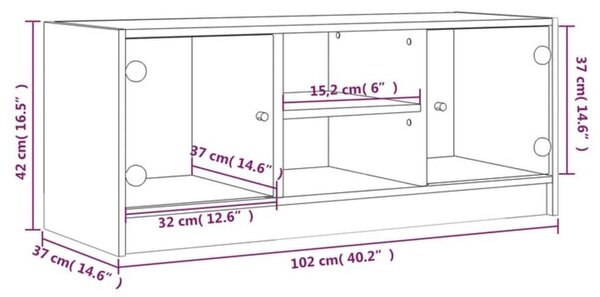 Έπιπλο Τηλεόρασης Καπνιστή Δρυς 102x37x42 εκ. Γυάλινες Πόρτες - Καφέ