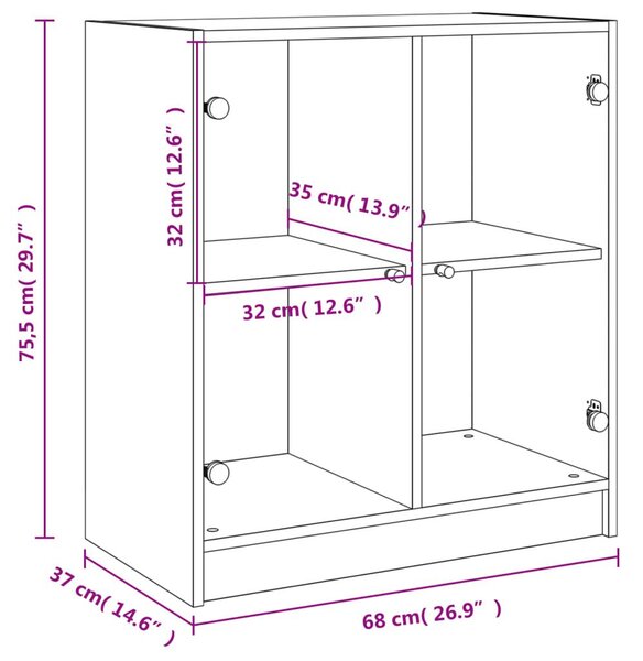 Βοηθητικό Ντουλάπι Καπνιστή Δρυς 68x37x75,5 εκ. Γυάλινες Πόρτες - Καφέ