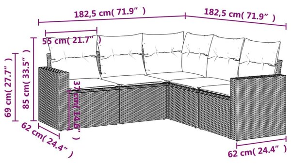 Σετ Καναπέ Κήπου 5 τεμ. Μπεζ Συνθετικό Ρατάν με Μαξιλάρια - Μπεζ