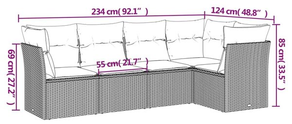 Σετ Καναπέ Κήπου 5 τεμ. Μπεζ Συνθετικό Ρατάν με Μαξιλάρι - Μπεζ