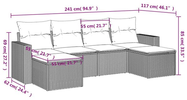 Σετ Καναπέ Κήπου 6 τεμ. Μπεζ Συνθετικό Ρατάν με Μαξιλάρια - Μπεζ