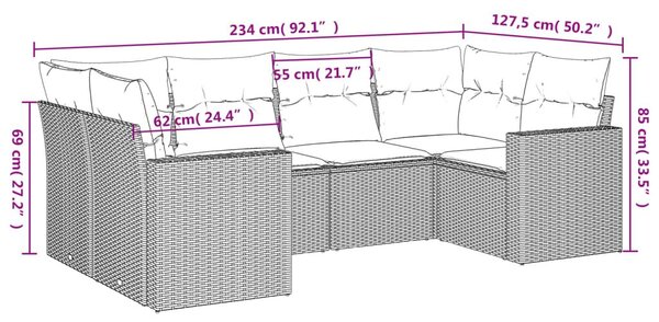 Σετ Καναπέ Κήπου 6 τεμ. Μπεζ Συνθετικό Ρατάν με Μαξιλάρια - Μπεζ