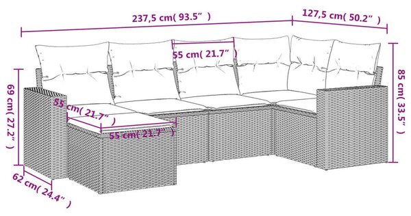 Σετ Καναπέ Κήπου 6 τεμ. Μπεζ Συνθετικό Ρατάν με Μαξιλάρια - Μπεζ