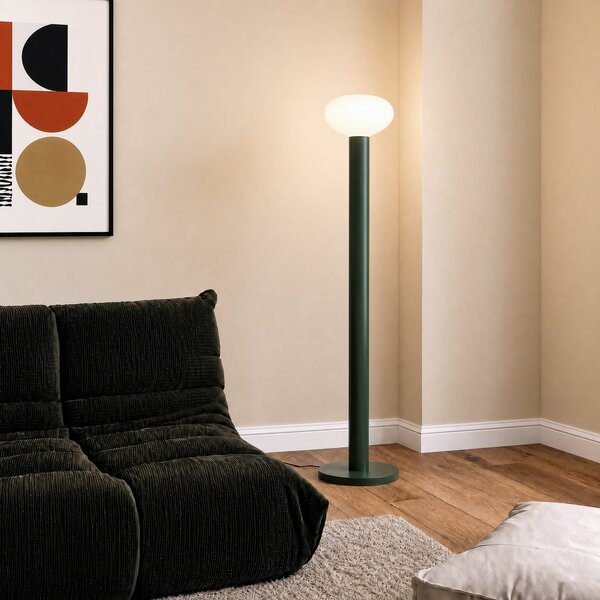 ALDEX Φωτιστικό δαπέδου Flo, πράσινο, ύψος 138 cm, 1 λάμπα, γυαλί, Πράσινο, Σαλόνι / τραπεζαρία, Μέταλλο, σχεδιασμός