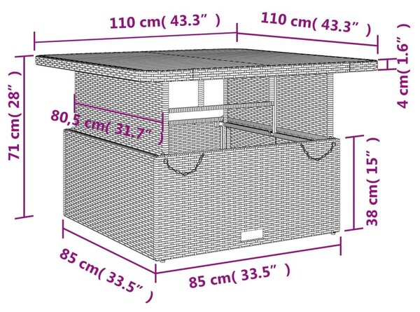 Τραπέζι Κήπου Μαύρο 110x110x71 εκ. Συνθετικό Ρατάν/Ξύλο Ακακίας - Μαύρο