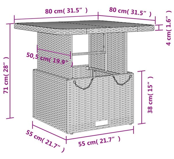 Τραπέζι Κήπου Γκρι 80x80x71 εκ. Συνθετικό Ρατάν / Ξύλο Ακακίας - Γκρι