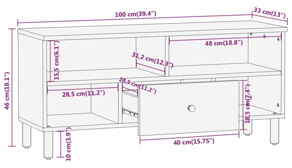 Έπιπλο Τηλεόρασης 100 x 33 x 46 εκ. από Μασίφ Ξύλο Ακακίας - Καφέ