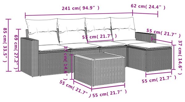 Σετ Καναπέ Κήπου 6 τεμ. Μπεζ Συνθετικό Ρατάν με Μαξιλάρια - Μπεζ