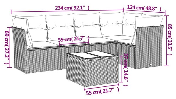 Σετ Καναπέ Κήπου 6 τεμ. Μπεζ Συνθετικό Ρατάν με Μαξιλάρια - Μπεζ