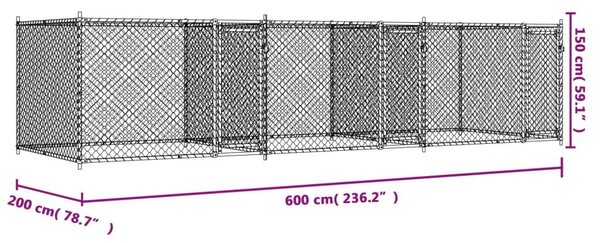 Κλουβί Σκύλου με Πόρτες Γκρι 6x2x1,5 μ. Γαλβανισμένος Χάλυβας - Γκρι