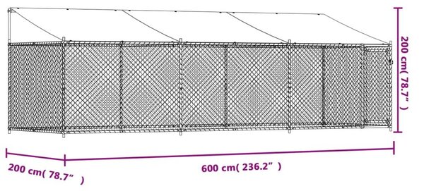 Κλουβί Σκύλου με Οροφή και Πόρτες Γκρι 6x2x2 μ. Γαλβ. Χάλυβας - Γκρι