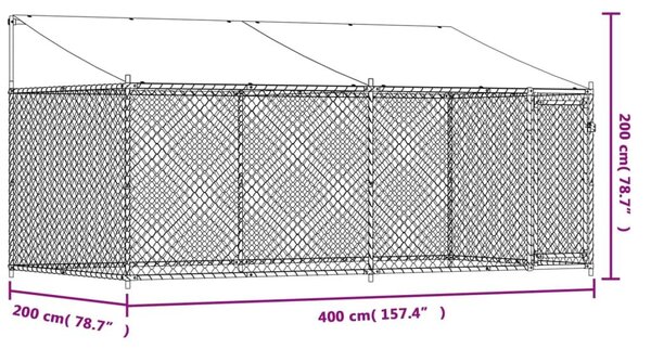 Κλουβί Σκύλου με Οροφή και Πόρτες Γκρι 4x2x2 μ. Γαλβ. Χάλυβας - Γκρι