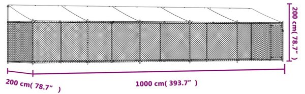 Κλουβί Σκύλου με Οροφή και Πόρτες Γκρι 10x2x2 μ. Γαλβ. Χάλυβας - Γκρι