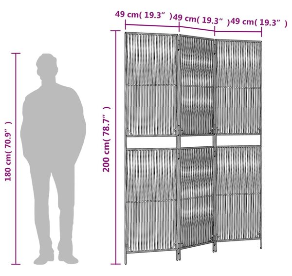 Διαχωριστικό Δωματίου 3 Πάνελ Μαύρο από Συνθετικό Ρατάν - Μαύρο