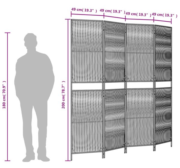 Διαχωριστικό Δωματίου 4 Πάνελ Μαύρο από Συνθετικό Ρατάν - Μαύρο