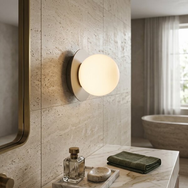 EMIBIG LIGHTING Φωτιστικό τοίχου Minerva, οπαλ/μπεζ, Ø 15 cm, γυαλί/μέταλλο, E14, ρυθμιζόμενος, Μπεζ, Σαλόνι / τραπεζαρία, Γυαλί, σύγχρονο, Σφαίρα