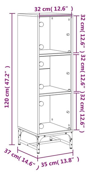 Ντουλάπι Sonoma Δρυς 35 x 37 x 120 εκ. με Γυάλινες Πόρτες - Καφέ