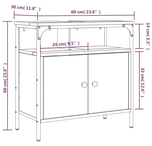 Ντουλάπι Νιπτήρα Μπάνιου Γκρι Sonoma 60x30x60 εκ. Επεξ. Ξύλο - Γκρι