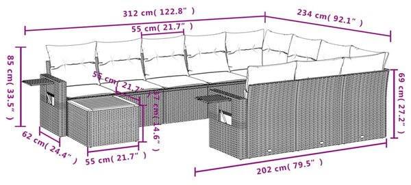 Σετ Καναπέ Κήπου 11 τεμ. Μπεζ Συνθετικό Ρατάν με Μαξιλάρια - Μπεζ