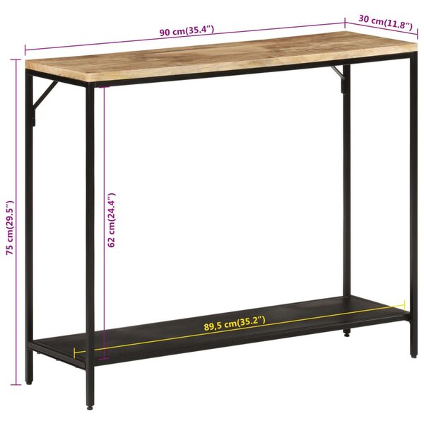 Τραπέζι Κονσόλα 90x30x75 εκ. Μασίφ Ακατ. Ξύλο Μάνγκο/Σίδηρο - Καφέ