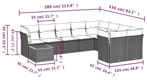 Σετ Καναπέ Κήπου 10 τεμ. Μπεζ Συνθετικό Ρατάν με Μαξιλάρια - Μπεζ