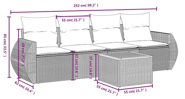 Σετ Καναπέ Κήπου 5 Τεμαχίων Μαύρο Συνθετικό Ρατάν με Μαξιλάρια - Μαύρο