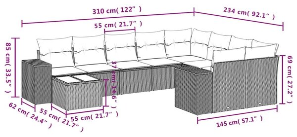 Σετ Καναπέ Κήπου 10 τεμ. Μπεζ Συνθετικό Ρατάν με Μαξιλάρια - Μπεζ