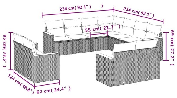 Σετ Καναπέ Κήπου 11 τεμ. Μπεζ Συνθετικό Ρατάν με Μαξιλάρια - Μπεζ