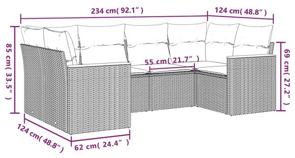 Σετ Καναπέ Κήπου 6 τεμ. Μπεζ Συνθετικό Ρατάν με Μαξιλάρια - Μπεζ