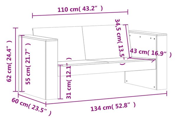 Καναπές Κήπου Διθέσιος Λευκός 134x60x62 εκ. Μασίφ Ξύλο Πεύκου - Λευκό