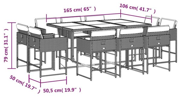 Σετ Τραπεζαρίας Κήπου 11 τεμ. Αν. Γκρι Συνθ. Ρατάν με Μαξιλάρια - Γκρι