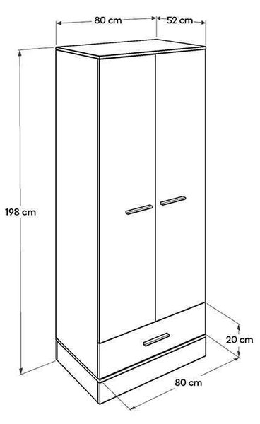 Ντουλάπα ρούχων Base Megapap δίφυλλη σε χρώμα λευκό - sonoma 80x52x198εκ