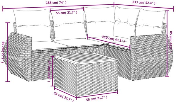 Σετ Καναπέ Κήπου 5 τεμ. Μπεζ Συνθετικό Ρατάν με Μαξιλάρι - Μπεζ