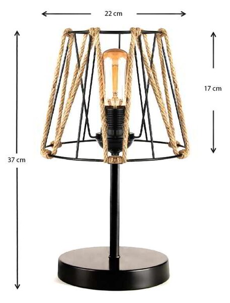 Φωτιστικό επιτραπέζιο Clancy Megapap E27 σχοινί/μεταλλικό χρώμα μαύρο 22x17x37εκ