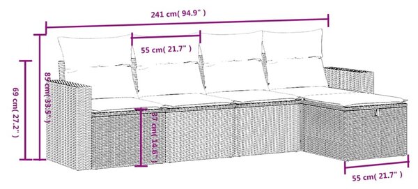 Σετ Καναπέ Κήπου 5 τεμ. Μικτό Μπεζ Συνθετικό Ρατάν & Μαξιλάρια - Μπεζ
