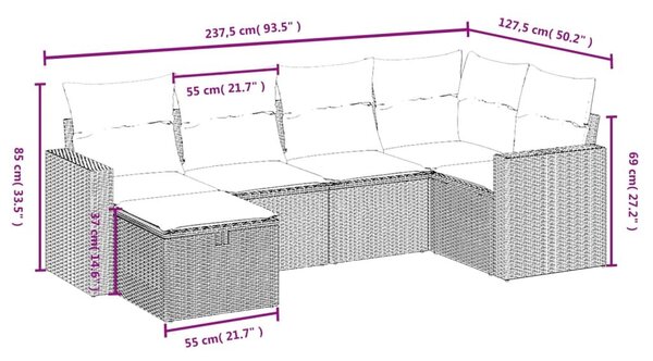 Σετ Καναπέ Κήπου 6 τεμ. Μικτό Μπεζ Συνθετικό Ρατάν με Μαξιλάρια - Μπεζ