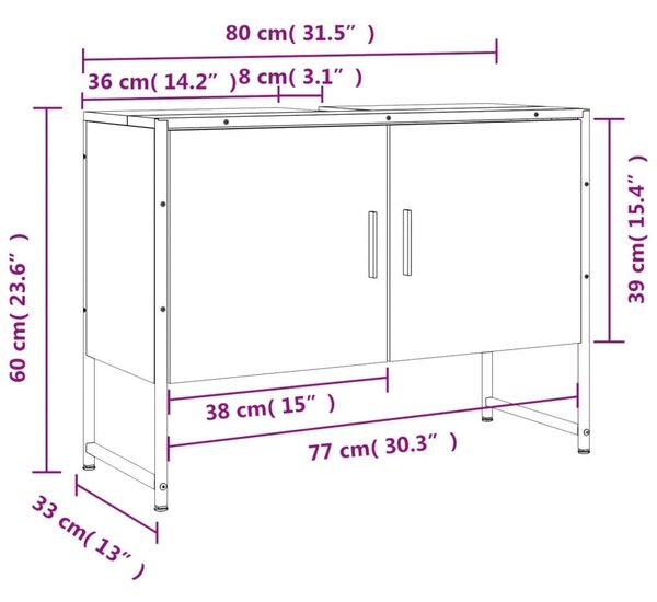 Ντουλάπι Μπάνιου Νιπτήρα Καφέ Δρυς 80 x 33 x 60 εκ. Επεξ. Ξύλο - Καφέ