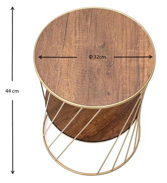 Βοηθητικό τραπεζάκι Jaspin Megapap μεταλλικό - Mdf χρώμα χρυσό - καρυδί 32x32x44εκ