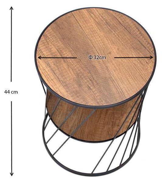 Βοηθητικό τραπεζάκι Jaspin Megapap μεταλλικό - Mdf χρώμα μαύρο - καρυδί 32x32x44εκ