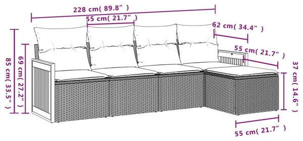 Σετ Καναπέ Κήπου 5 τεμ. Μπεζ Συνθετικό Ρατάν με Μαξιλάρι - Μπεζ