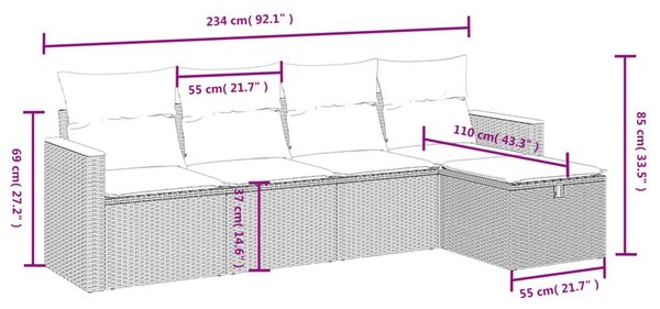 Σετ Καναπέ Κήπου 5 Τεμαχίων Μαύρο Συνθετικό Ρατάν με Μαξιλάρια - Μαύρο